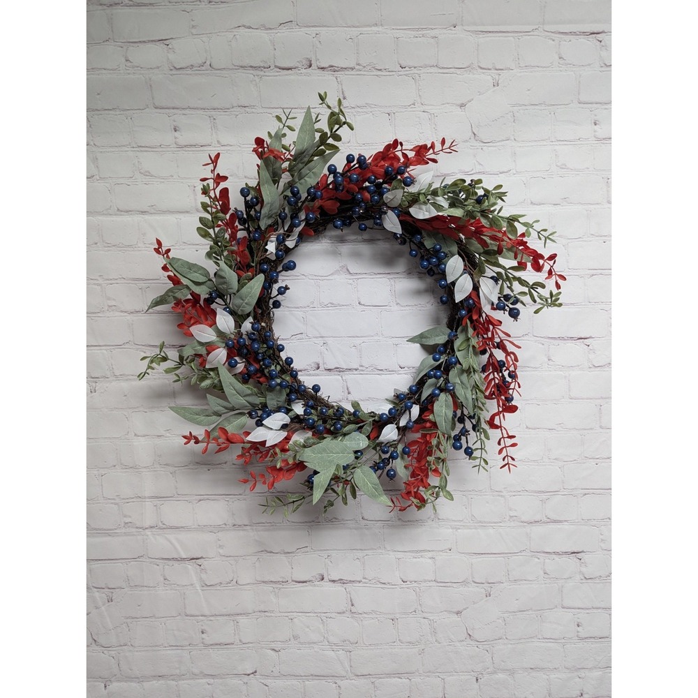 4th Of July Door Wreath 22 Inch NWOT Red White Blue Green